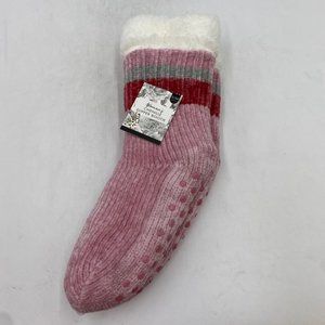 Chenille Woman's Slipper Bootie Pink Stripes Socks